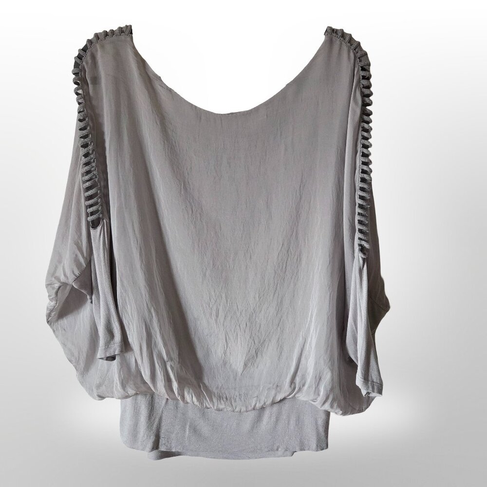 Vintage Italian Light Gray Cold-Shoulder Blouse